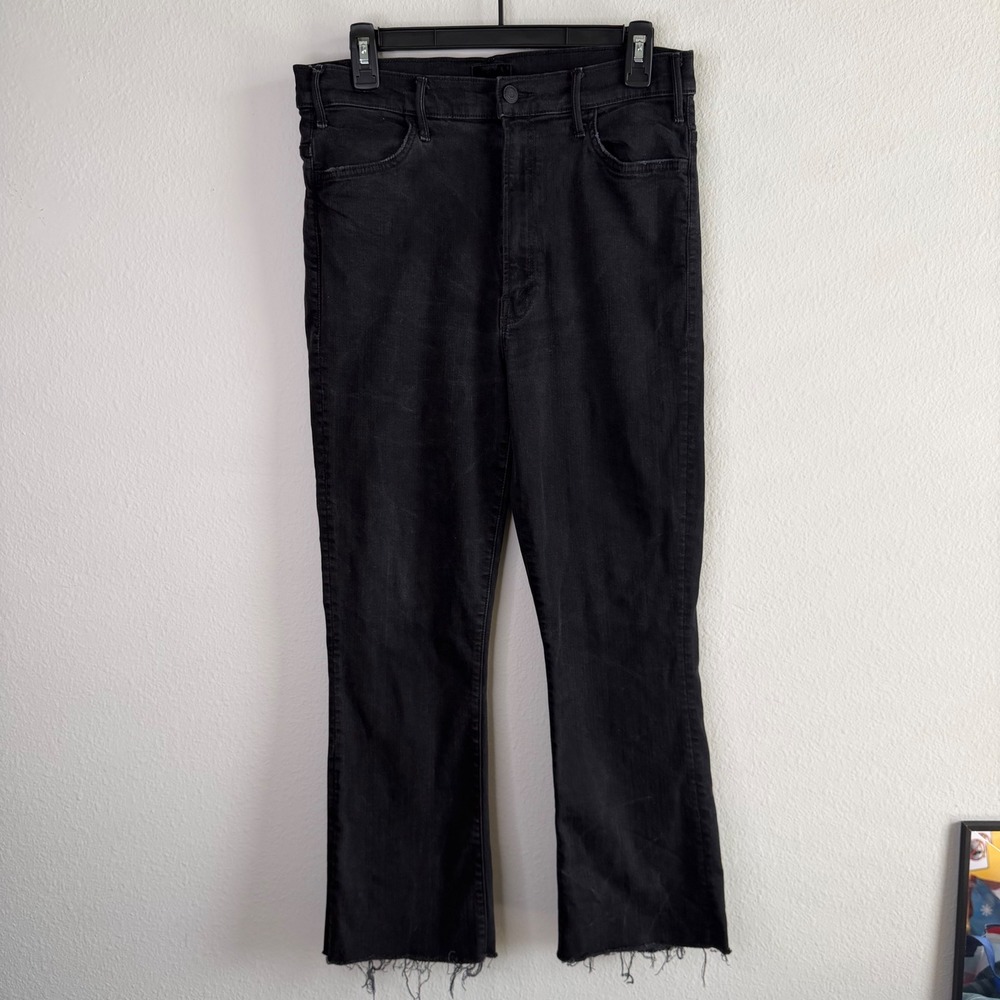 MOTHER Hustler Fray Ankle Jeans Black High Rise Flare Womens 30 - Picture 4 of 13